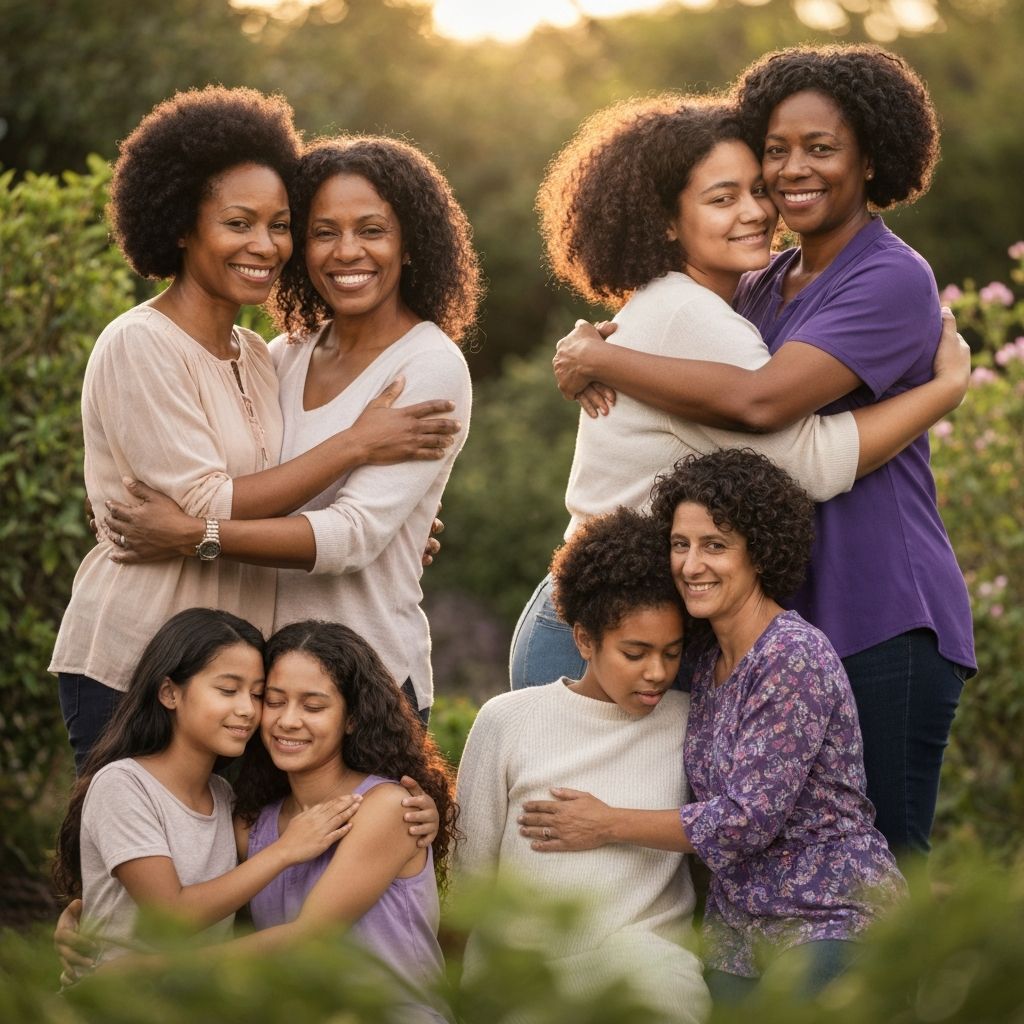 Mothers and daughters embracing